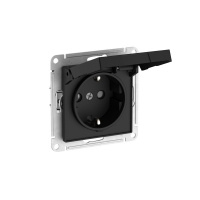 ATLASDESIGN РОЗЕТКА с заземл. со шторк. с крышкой, 16А, IP20,мех., быстрозажимные клеммы, КАРБОН Systeme Electric ATN001046S