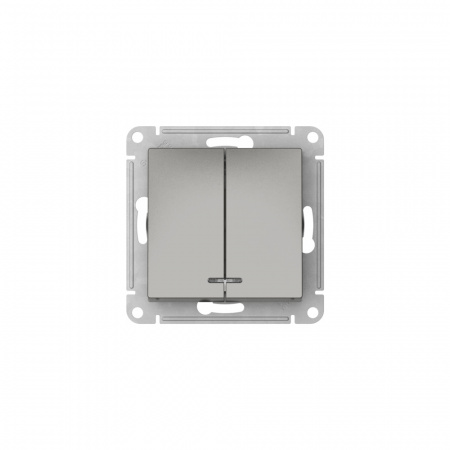 ATLASDESIGN 2-клавишный ВЫКЛЮЧАТЕЛЬ с подсветкой ,сх.5а, 10АХ, быстрозажимные клеммы,СТАЛЬ Systeme Electric ATN000953S