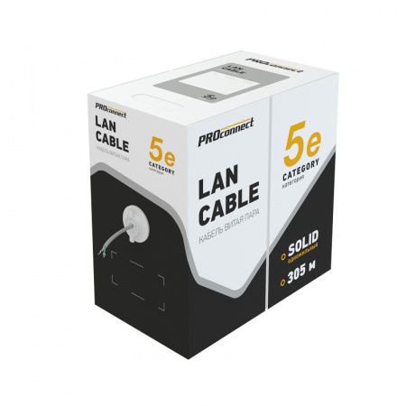 Витая пара PROconnect U/UTP 4PR 24AWG CCA CAT5e PVC серый бухта 305м REXANT 01-0043-3