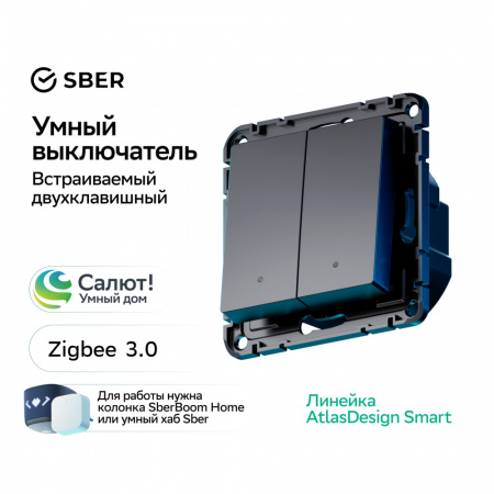 ATN001053Z ATLASDESIGN SMART 2-кл. ВЫКЛЮЧАТЕЛЬ с подсв., Zigbee, сх.5, L+N, 10А, мех., КАРБОН Systeme Electric 