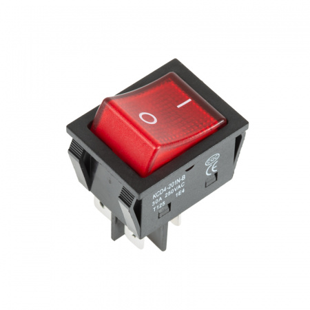 36-2346 Выключатель клавишный 250V 30А (4с) ON-OFF красный с подсветкой REXANT 