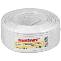 Телефонный кабель ШТЛП 4 жилы CCA, белый, 100м REXANT 01-5101-3