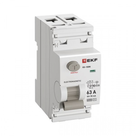 E1026M6330 Выключатель дифференциального тока ВД-100N 2P 63А 30мА тип AC эл-мех 6кА PROXIMA EKF 