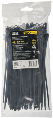 Хомут P6.6 с винтовым креплением чёрный 4.8х200мм IEK UHH12-D048-200-100-K02