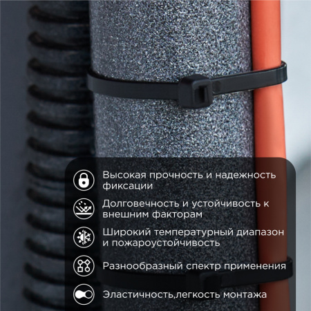 Хомут-стяжка кабельная нейлоновая 200х2.5 мм, черная, 100 шт REXANT 07-0201-4