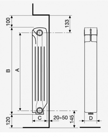 Радиатор алюминиевый секционный CALIDOR SUPER 500/100/8 боковое подключение 1680Вт FONDITAL 8015040522063 R690034I08