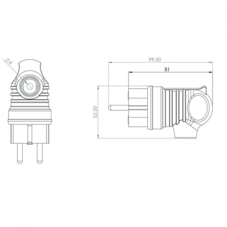 111-002 Вилка угловая влагозащищенная с кольцом, с заземлением, 16 А IP44 каучук REXANT 