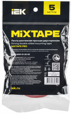 MIXTAPE PRO Лента монтажная прочная двусторонняя 1х20мм 5м IEK MT7-LM30-01-20-05