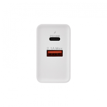 Устройство сетевое зарядное для iPhone, iPad Type-C + USB 3.0 с Quick charge, белое, REXANT 16-0278