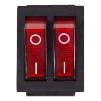 36-2410 Выключатель клавишный 250V 15А (6с) ON-OFF красный с подсветкой двойной REXANT 