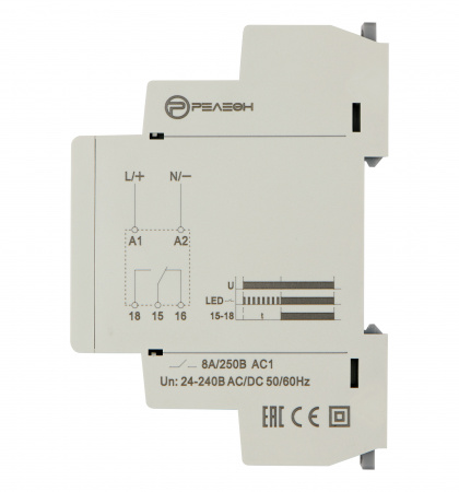 Реле времени задержка включения, 1 переключающий контакт 8А (24-240 AC/DC) Релеон RT111024000