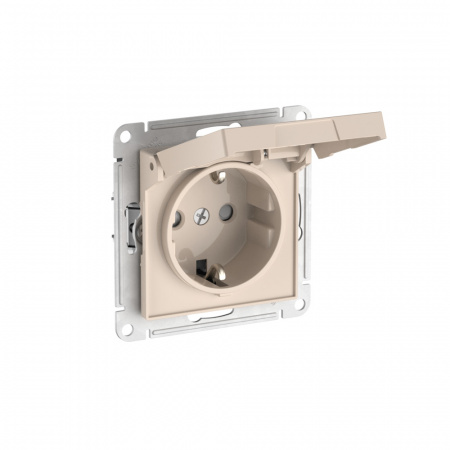 ATLASDESIGN РОЗЕТКА с заземлением со штораками с крышкой, 16А,IP20,мех., быстрозажимные клеммы, БЕЖЕВЫЙ Systeme Electric ATN000246S