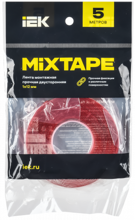 MIXTAPE PRO Лента монтажная прочная двусторонняя 1х12мм 5м IEK MT7-LM30-01-12-05