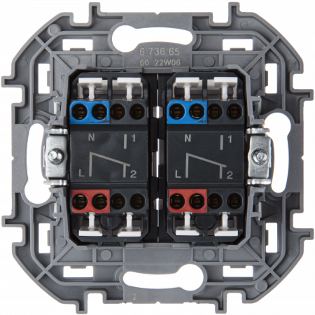 Выключатель 2-клавишный проходной с подсветкой/индикацией 10А безвинтовое крепление белый INSPIRIA IEK 673665