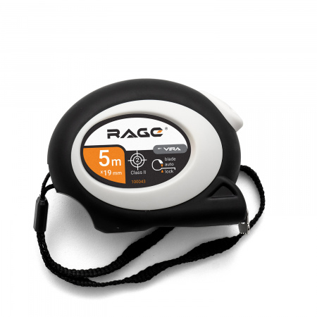100043 Рулетка с прорезиненным покрытием Soft-Touch автостопом 5 м х 19 мм Rage 