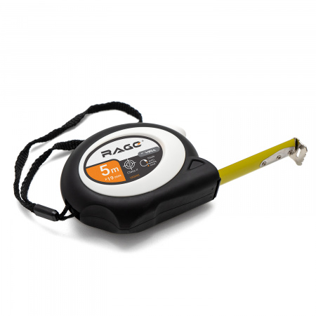 100043 Рулетка с прорезиненным покрытием Soft-Touch автостопом 5 м х 19 мм Rage 