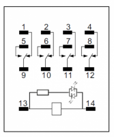 Промежуточное реле, 4 перекидных контакта 6А, 24В (DC), блокируемая кнопка проверки, светодиод Релеон RP434902405
