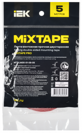 MIXTAPE PRO Лента монтажная прочная двусторонняя 1х9мм 5м IEK MT7-LM30-01-09-05