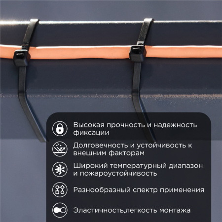 Хомут-стяжка кабельная нейлоновая 300х3.6 мм, черная, упаковка 100 шт, REXANT 07-0301