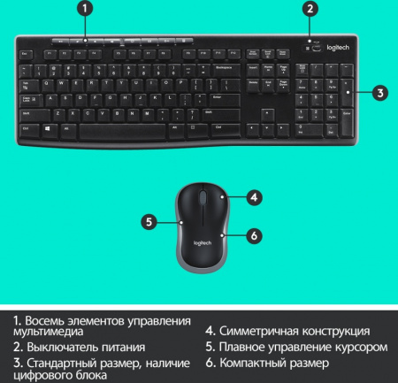 920-003381 Комплект клавиатура + мышь беспроводной MK270 Ru layout, черный Logitech 