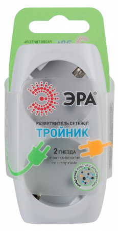 Тройник 2гн, с заземл, со шторками (белый) (10/60/1440) SP-2e-W ЭРА C0045528