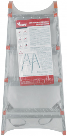 65393 Лестница-стремянка стальная двусторонняя, 4 ступени, Н=88.5 см, вес 5.3 кг КУРС РОС 