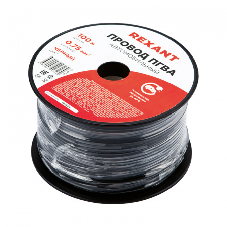 Провод ПГВА 1х0.75 мм2, черный, бухта 100 м, REXANT 01-6506