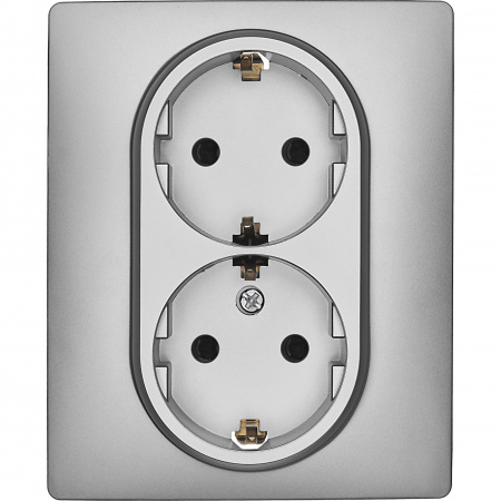 Розетка 2-местная с заземлением с защитными шторками 16А в сборе алюминий INSPIRIA IEK 673452