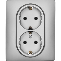 Розетка 2-местная с заземлением с защитными шторками 16А в сборе алюминий INSPIRIA IEK 673452