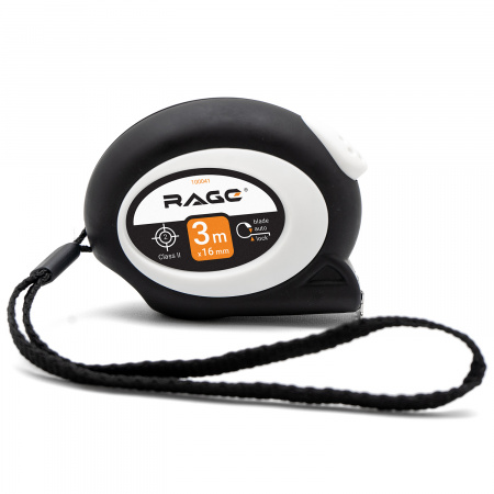 100041 Рулетка с прорезиненным покрытием Soft-Touch автостопом 3 м х 16 мм Rage 