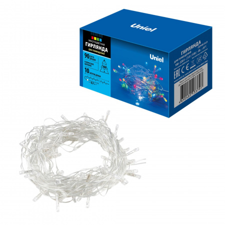 Гирлянда светодиодная 10м 90 светодиодов Разноцветный свет Провод прозрачный ULD-S1000-090/STA MULTI IP20 Uniel UL-00007179