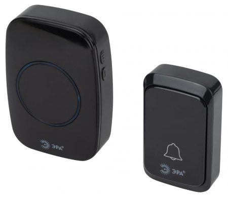 Б0054087 Звонок дверной беспроводной на батарейках 38 мелодий 180м IP20 с регулятором громкости и световой индикацией черный 3АА/А23 C88 ЭРА 