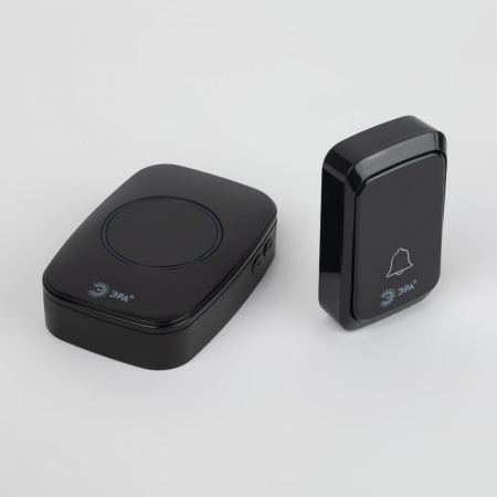 Б0054087 Звонок дверной беспроводной на батарейках 38 мелодий 180м IP20 с регулятором громкости и световой индикацией черный 3АА/А23 C88 ЭРА 