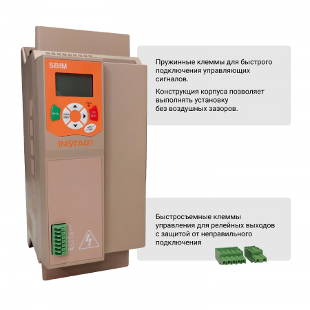 SBIM -18.5/37-04 Устройство плавного пуска , 18.5кВт. 37А, 3 ~400(380)B, IP20, байпас встроен, компактная серия, LCD рускоязычное меню, гарантия 2г. Instart 00064300