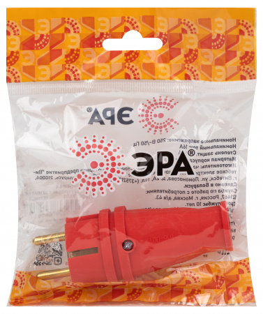 Вилка VX10-R-IP44 каучуковая c заземлением 16А IP44 прямая красная ЭРА Б0055415