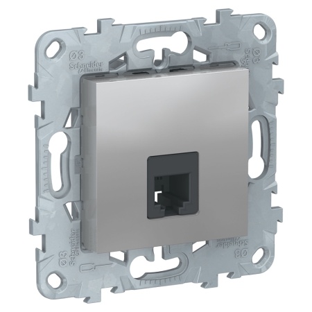 NU549230 Розетка UNICA NEW телефонная RJ11 одиночная 4 контакта алюминий Schneider Electric 