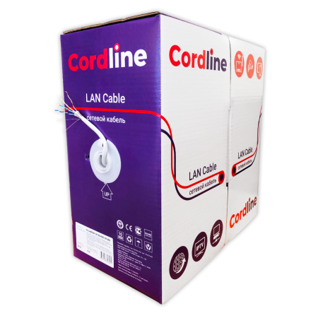 Витая пара СORDLINE U/UTP 4 пары 5e Сu одж.       24AWG(0.51мм) вн.PVC сер.305м Cordline CL-CuI5E04U-051SO-PVC-GY-305 УТ-00000442