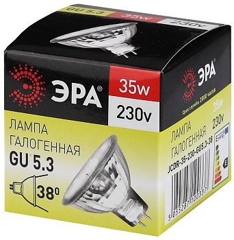 Лампа галогенная GU5.3-JCDR (MR16) -35W-230V-CL (галоген, софит, 35Вт, нейтр, GU5.3) ЭРА C0027363