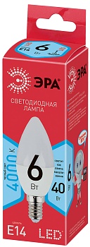 Лампа светодиодная ECO LED B35-6W-840-E14 (диод, свеча, 6Вт, нейтр, E14 (10/100/3500) ЭРА Б0020619