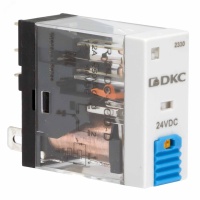 Реле миниатюрное промышленное, 1CO, ком. ток 12А, AgSnO2, напряжение 24V DC, опция: тест-кнопка+светодиод+защитный диод DKC IR-24DC-1CO-D