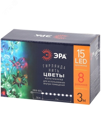 Б0041896 ENIN-3Z Гирлянда LED Нить Цветы 3 м мультиколор, 220V, IP20 (36/864) ЭРА 
