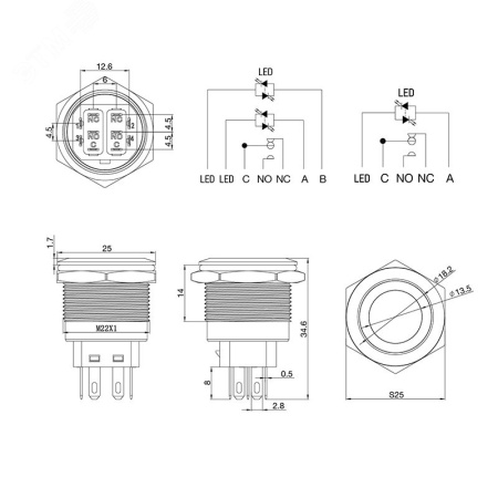 36-3533 Кнопка антивандальная d22 250В Б/Фикс (6с) (ON)-OFF/(OFF)-ON подсв/зеленая REXANT 