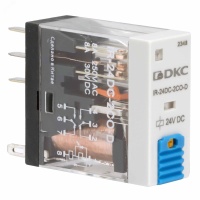 Реле миниатюрное промышленное, 2CO, ком. ток 8А, AgSnO2, напряжение 24V DC, опция: тест-кнопка+светодиод+защитный диод DKC IR-24DC-2CO-D