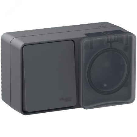 ATN544070 AtlasDesign Profi54 БЛОК:розетка с  заземлением со шторками 16А 250B, выключатель одноклавишный IP54 10А, АНТРАЦИТ, Россия Systeme Electric 