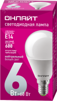 Лампа светодиодная LED 6вт E14 белый матовый шар ОНЛАЙТ 71644 19211