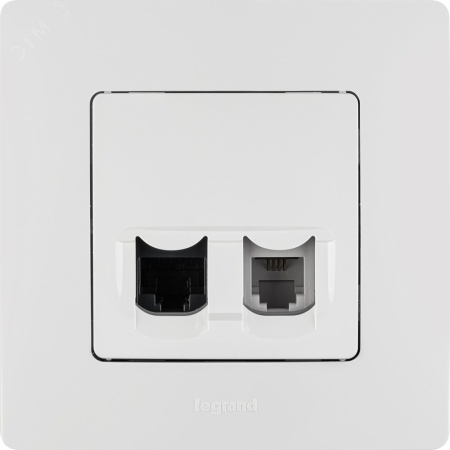 672252 ETIKA Розетка телефонная+компьютерная RJ11+RJ45 категория 5 UTP белая Legrand/Daccord 
