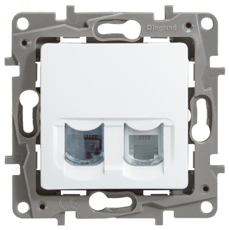 672252 ETIKA Розетка телефонная+компьютерная RJ11+RJ45 категория 5 UTP белая Legrand/Daccord 