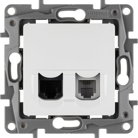 672252 ETIKA Розетка телефонная+компьютерная RJ11+RJ45 категория 5 UTP белая Legrand/Daccord 