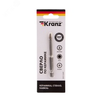 Сверло по стеклу и керамике 6 мм 4 грани шестигранный хвостовик Kranz KR-91-0649