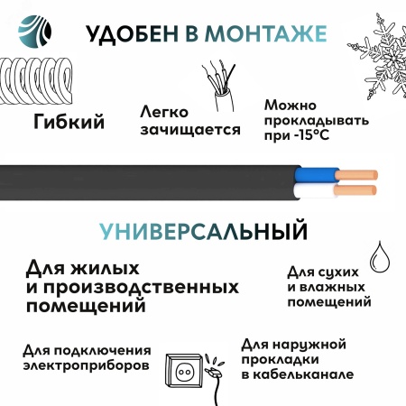 Кабель силовой ВВГнг(А)-LSLTx 2х2.5пл  плоский Ореол 00000055801 